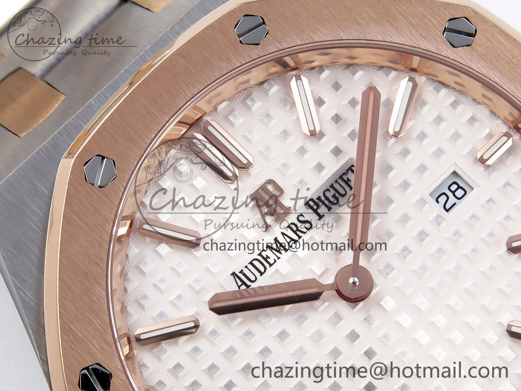 Lady Royal Oak 33mm 67651 SS RG ZF 1:1 Best Edition White Textured Dial on SS RG Bracelet RONDA Quartz