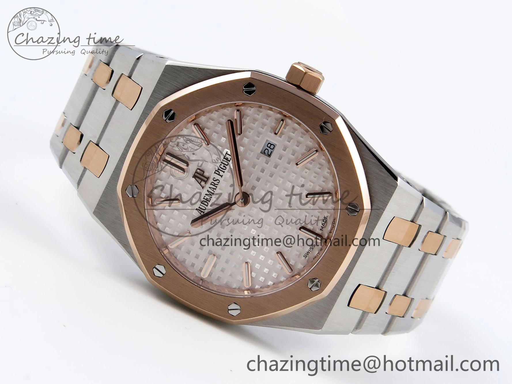 Lady Royal Oak 33mm 67651 SS RG ZF 1:1 Best Edition White Textured Dial on SS RG Bracelet RONDA Quartz