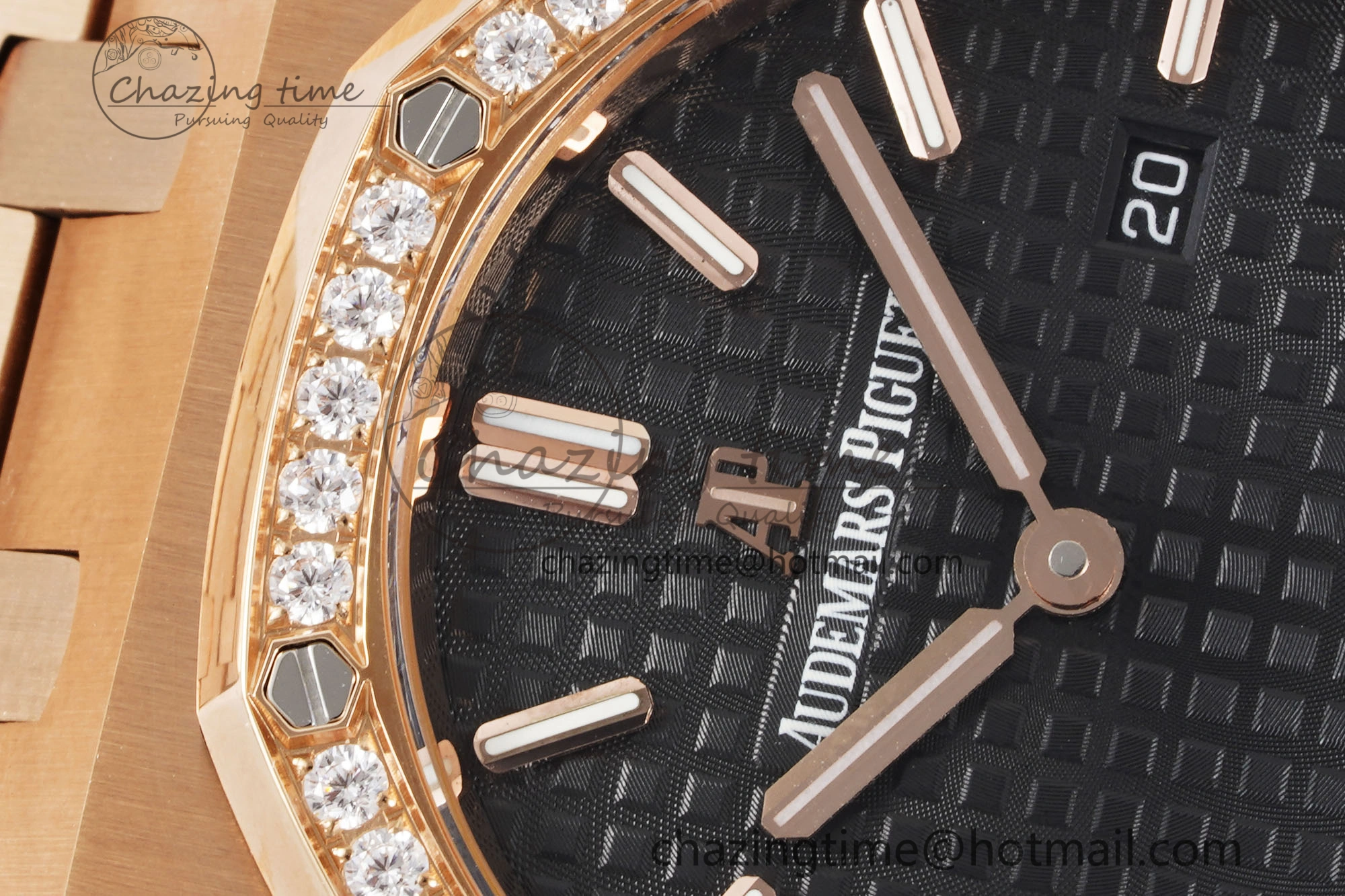 Lady Royal Oak 33mm RG Diamonds Bezel JJF 1:1 Best Edition Black Dial on RG Bracelet ETA Quartz