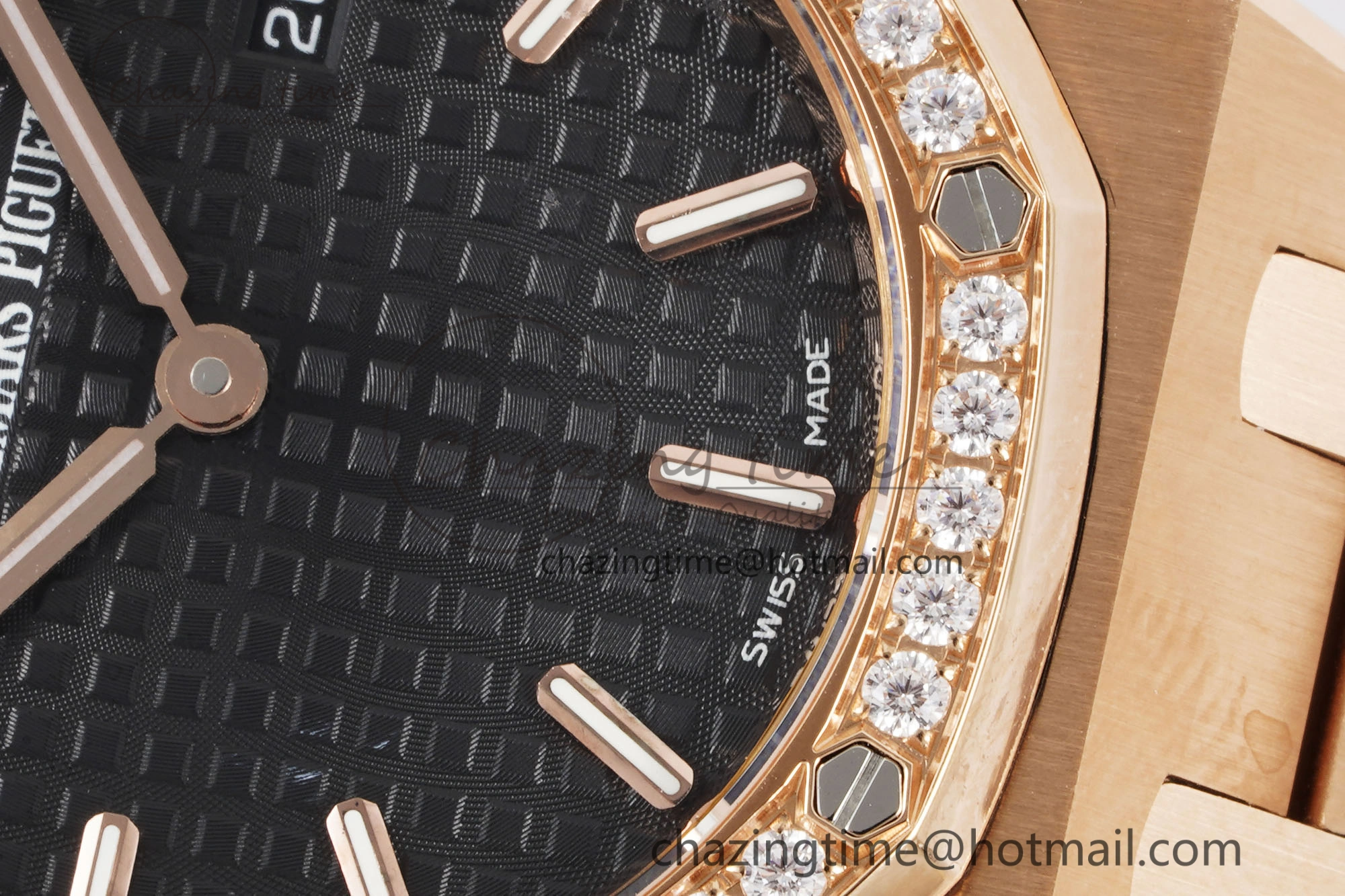 Lady Royal Oak 33mm RG Diamonds Bezel JJF 1:1 Best Edition Black Dial on RG Bracelet ETA Quartz