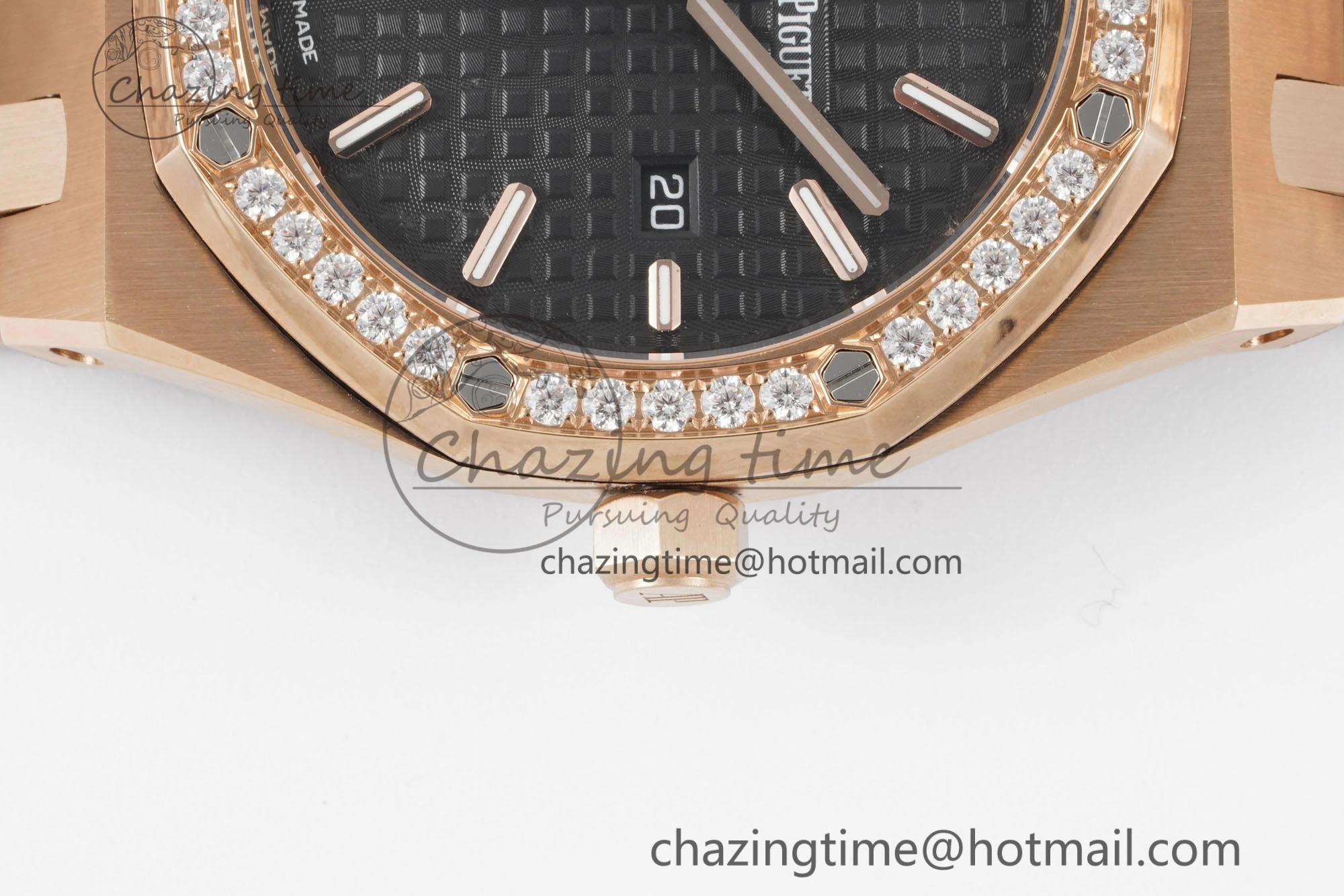 Lady Royal Oak 33mm RG Diamonds Bezel JJF 1:1 Best Edition Black Dial on RG Bracelet ETA Quartz