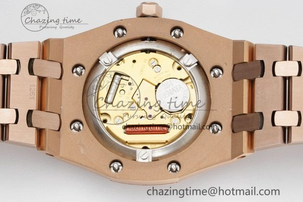 Lady Royal Oak 33mm RG Diamonds Bezel JJF 1:1 Best Edition Brown Dial on RG Bracelet ETA Quartz