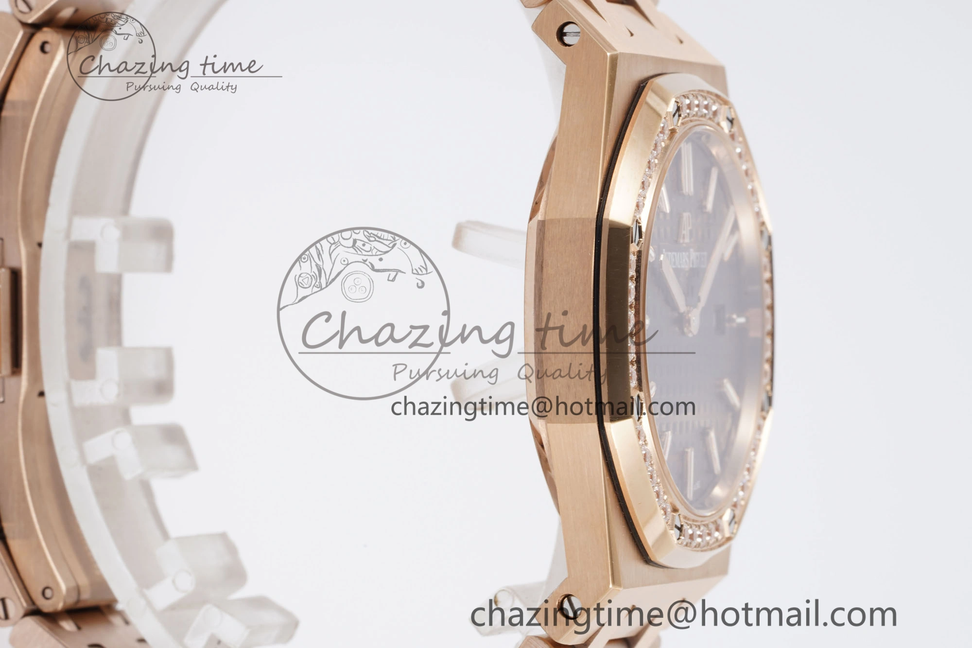 Lady Royal Oak 33mm RG Diamonds Bezel JJF 1:1 Best Edition Brown Dial on RG Bracelet ETA Quartz