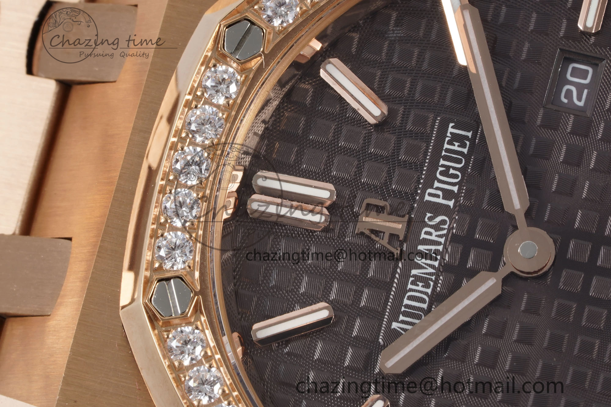 Lady Royal Oak 33mm RG Diamonds Bezel JJF 1:1 Best Edition Brown Dial on RG Bracelet ETA Quartz