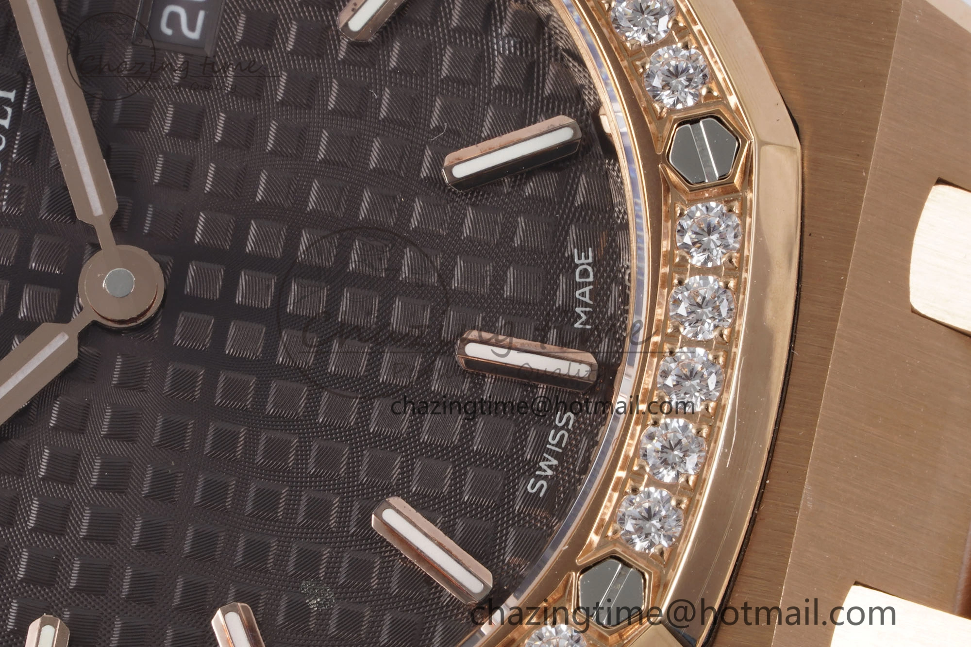 Lady Royal Oak 33mm RG Diamonds Bezel JJF 1:1 Best Edition Brown Dial on RG Bracelet ETA Quartz