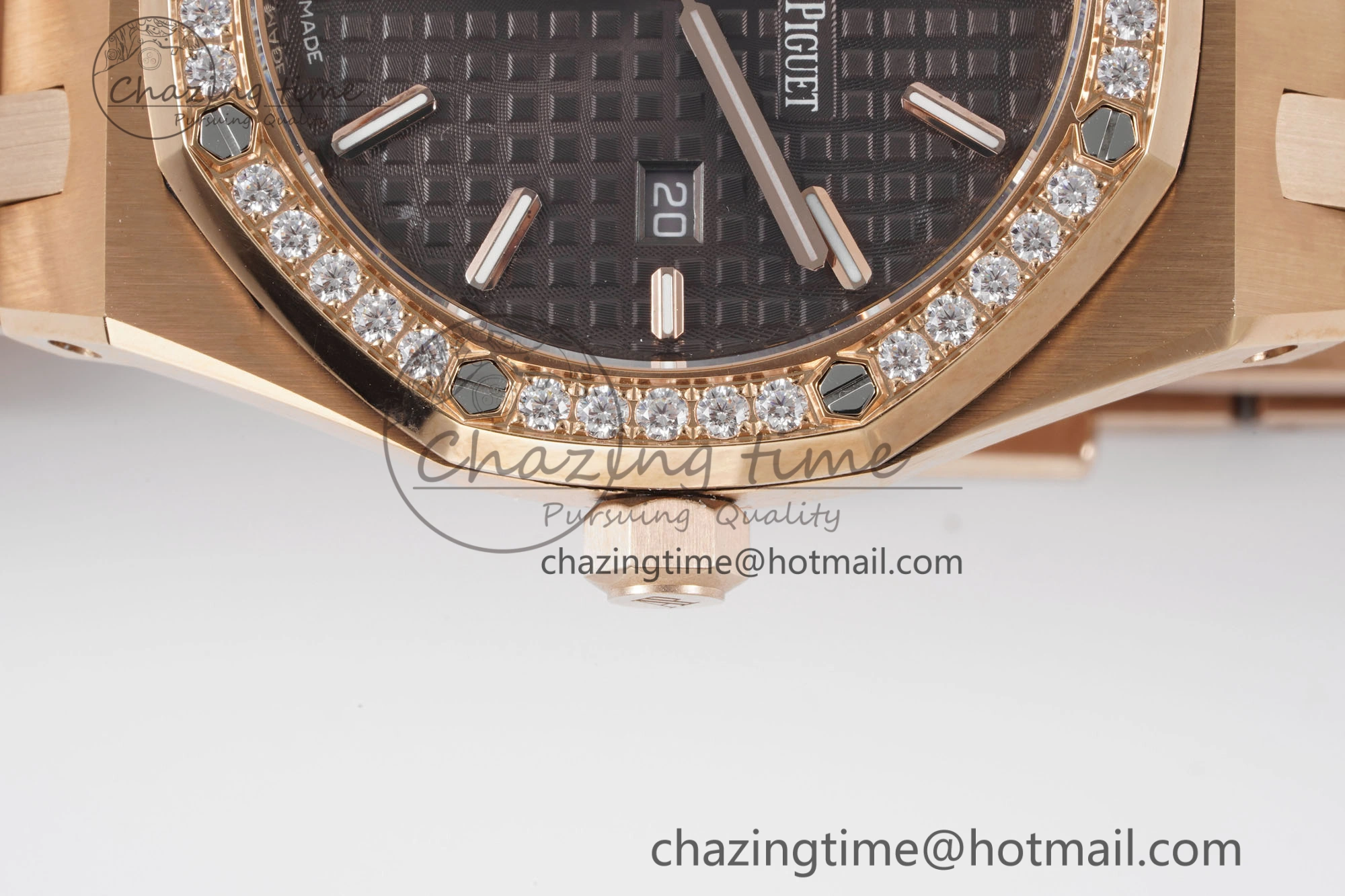 Lady Royal Oak 33mm RG Diamonds Bezel JJF 1:1 Best Edition Brown Dial on RG Bracelet ETA Quartz