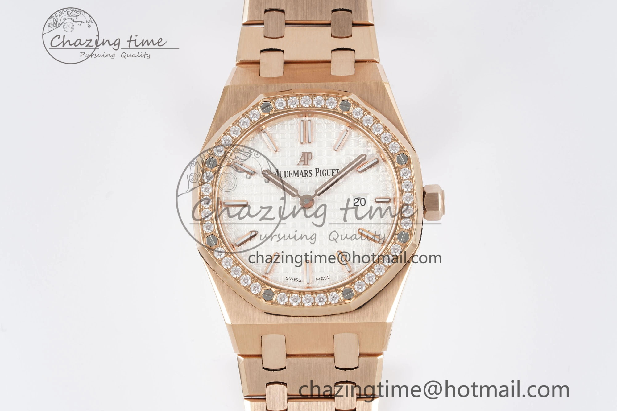 Lady Royal Oak 33mm RG Diamonds Bezel JJF 1:1 Best Edition White Dial on RG Bracelet ETA Quartz