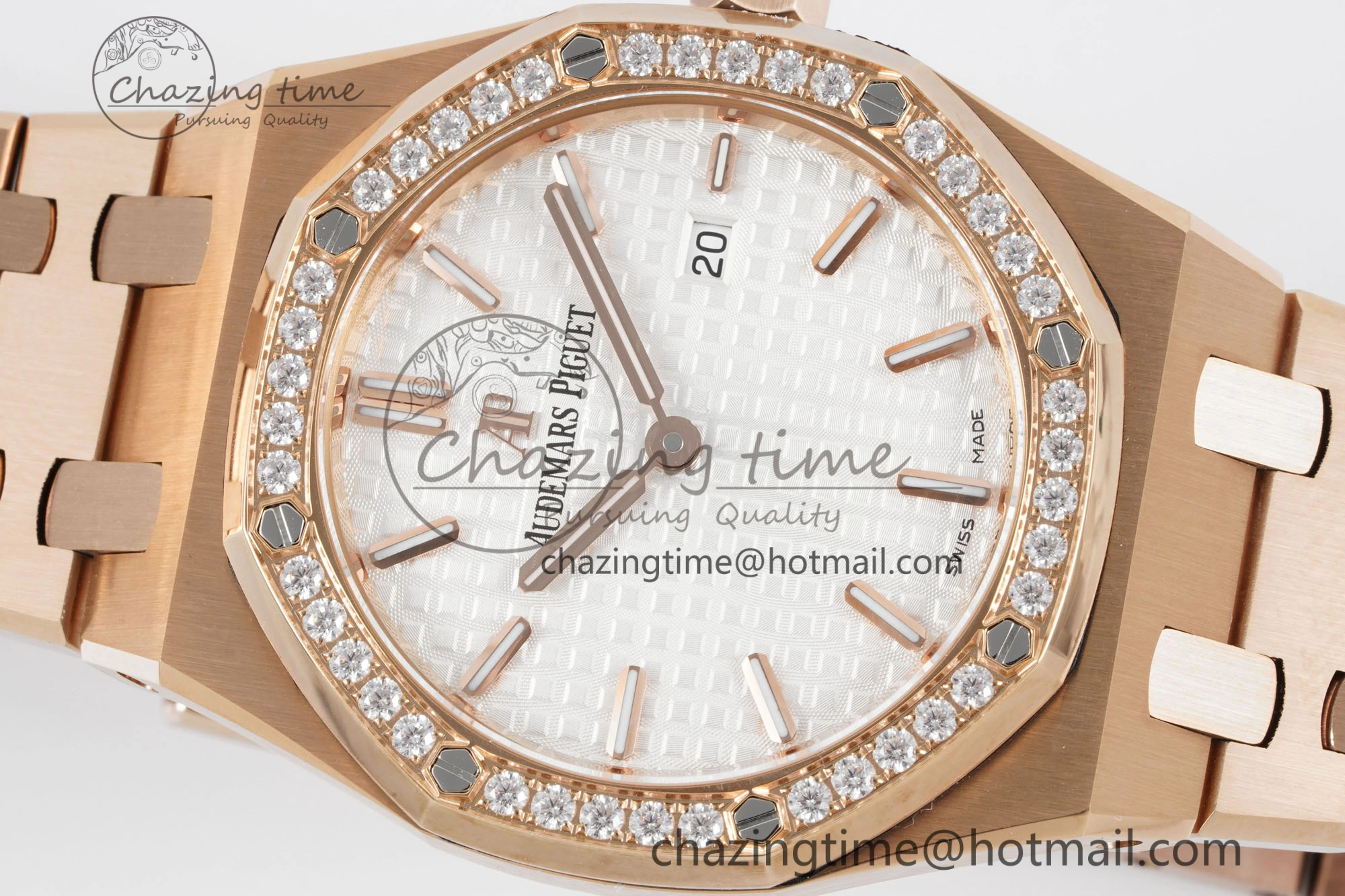 Lady Royal Oak 33mm RG Diamonds Bezel JJF 1:1 Best Edition White Dial on RG Bracelet ETA Quartz
