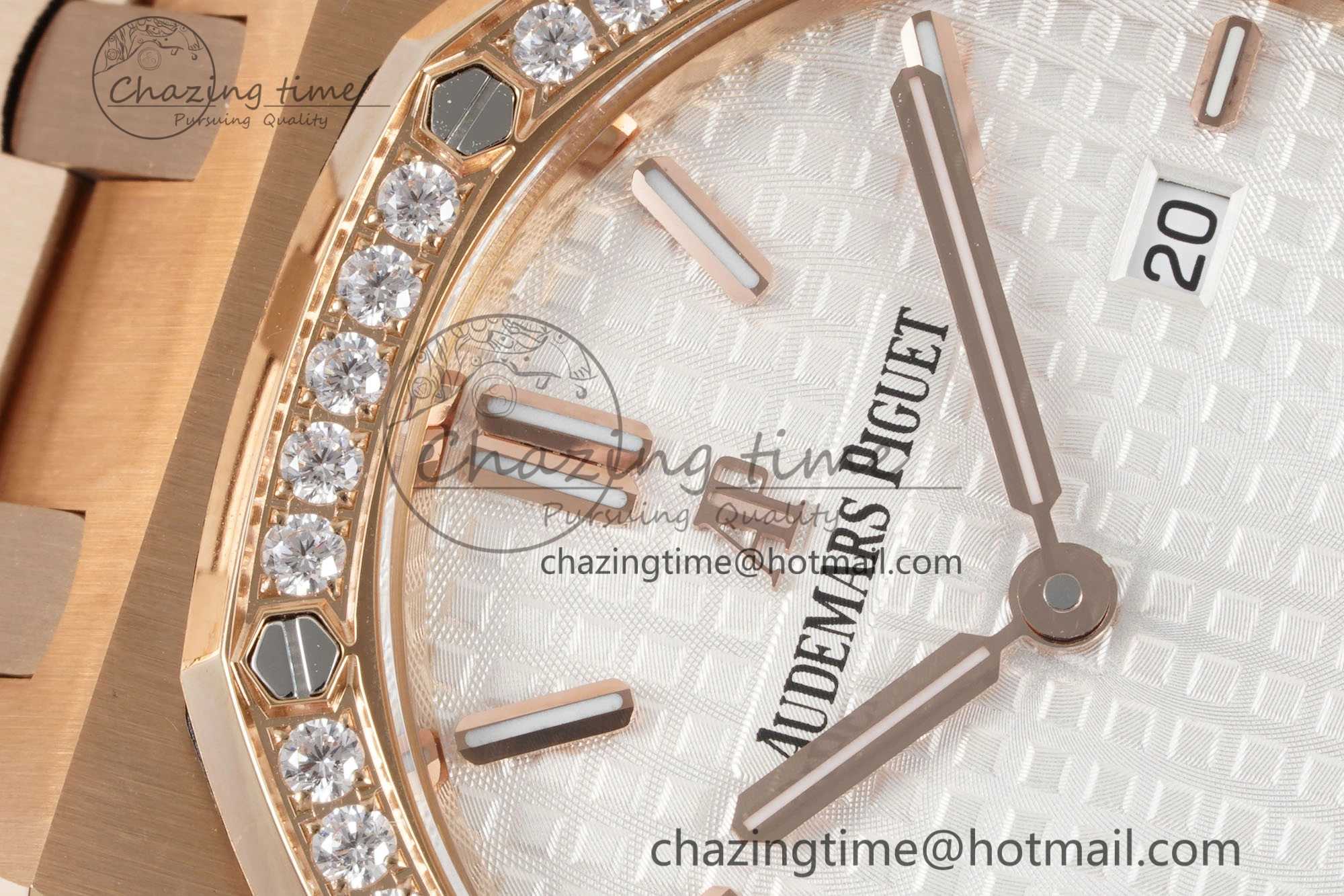 Lady Royal Oak 33mm RG Diamonds Bezel JJF 1:1 Best Edition White Dial on RG Bracelet ETA Quartz