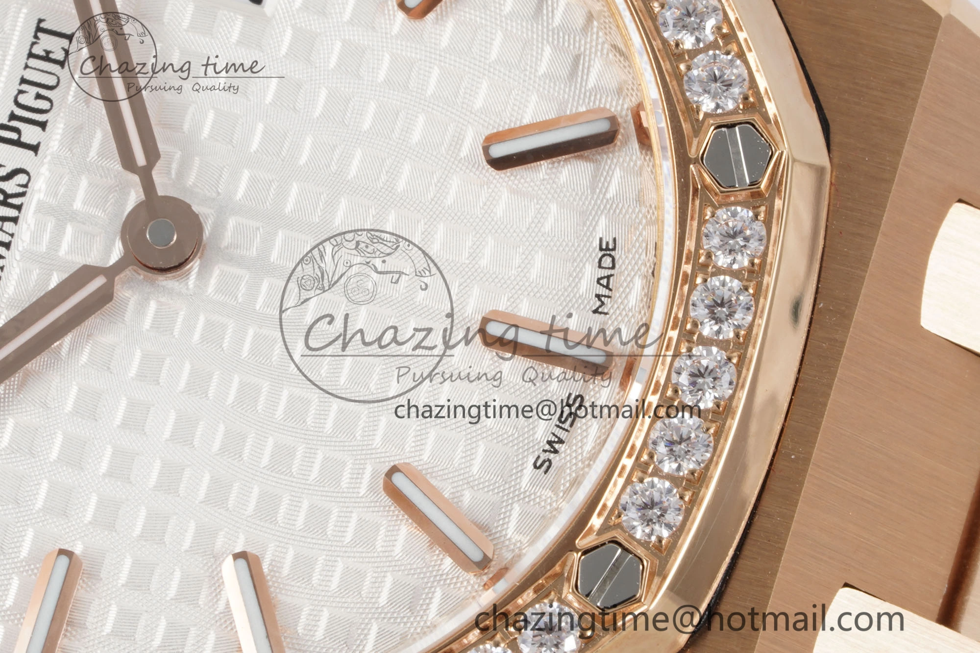 Lady Royal Oak 33mm RG Diamonds Bezel JJF 1:1 Best Edition White Dial on RG Bracelet ETA Quartz