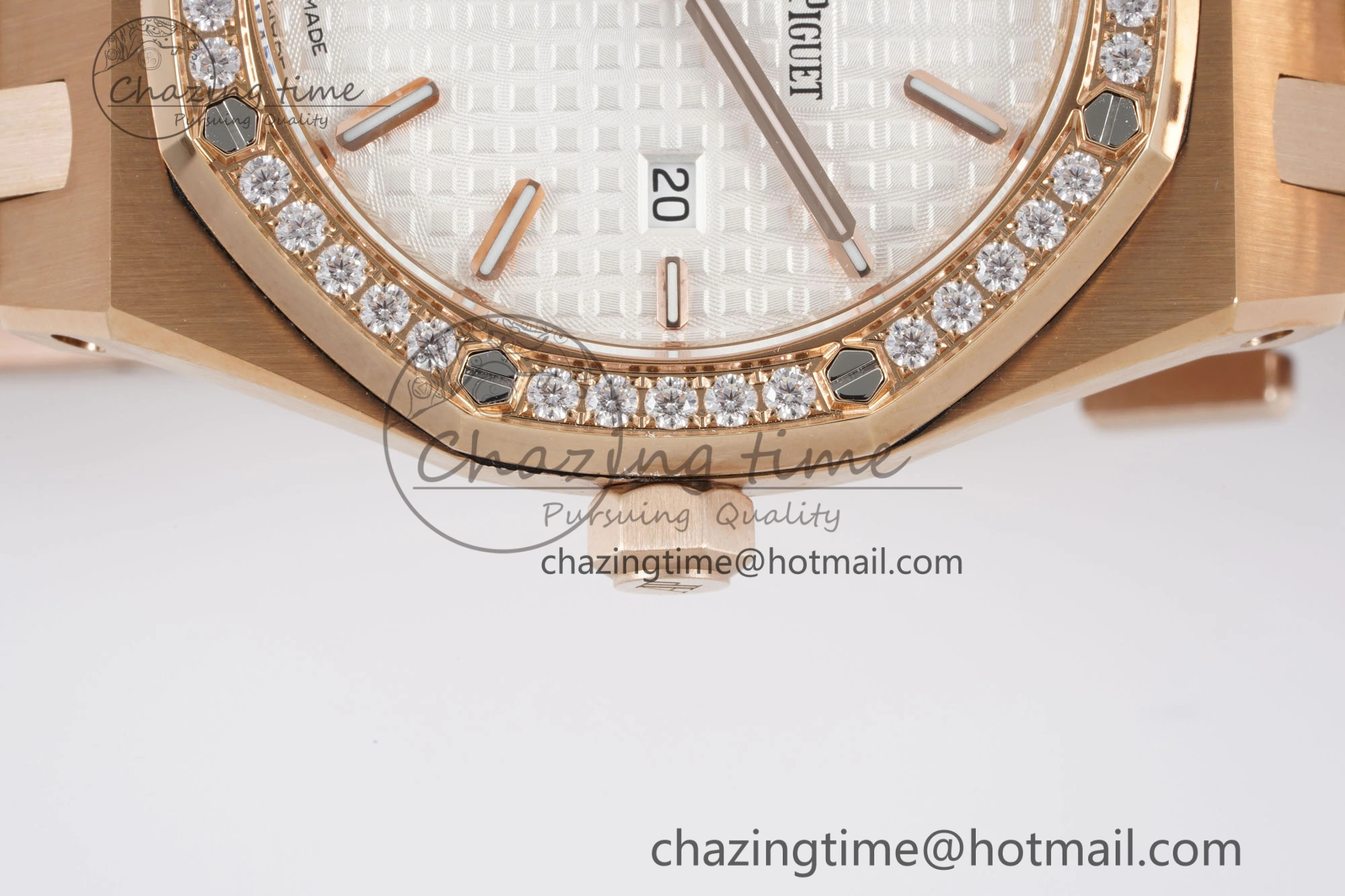 Lady Royal Oak 33mm RG Diamonds Bezel JJF 1:1 Best Edition White Dial on RG Bracelet ETA Quartz