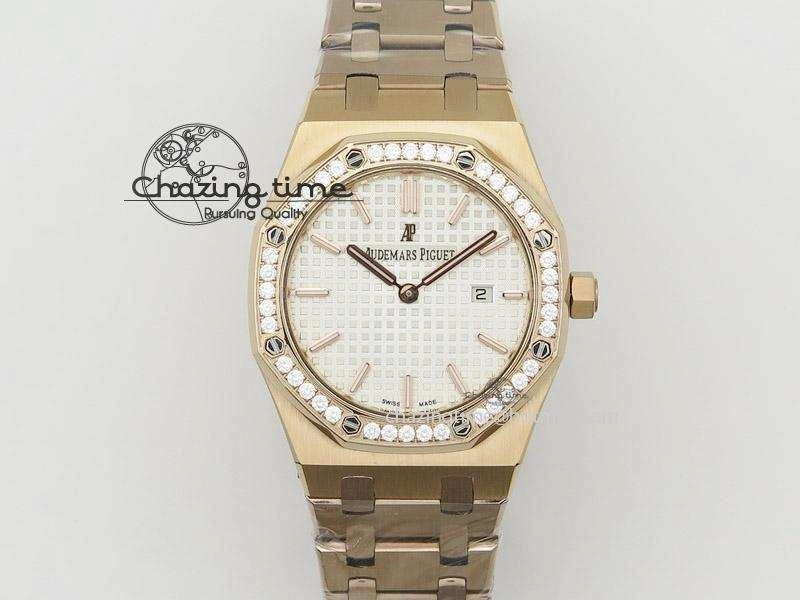 Lady Royal Oak 33mm RG Silver Dial Diamonds Bezel on RG Bracelet RONDA Quartz
