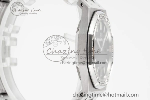 Lady Royal Oak 33mm SS Diamonds Bezel JJF 1:1 Best Edition Black Dial on SS Bracelet ETA Quartz