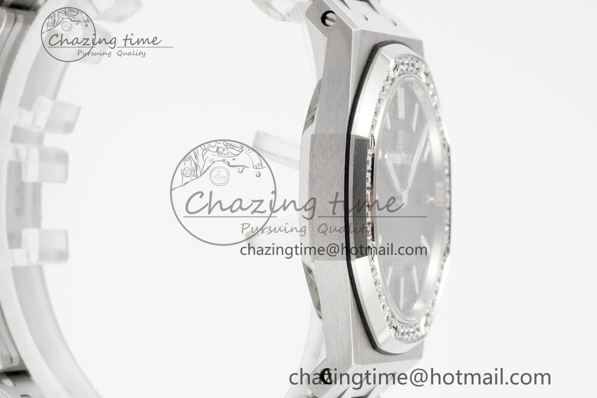 Lady Royal Oak 33mm SS Diamonds Bezel JJF 1:1 Best Edition Black Dial on SS Bracelet ETA Quartz