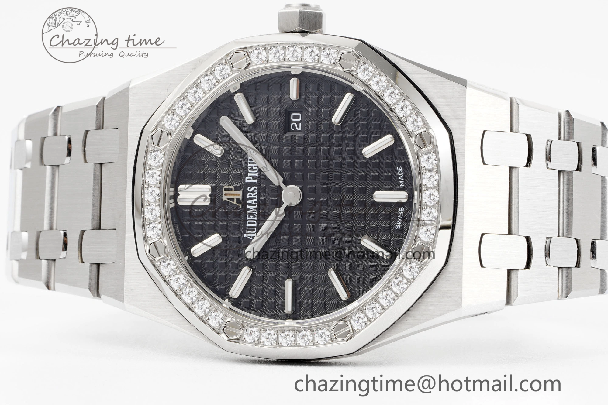Lady Royal Oak 33mm SS Diamonds Bezel JJF 1:1 Best Edition Black Dial on SS Bracelet ETA Quartz
