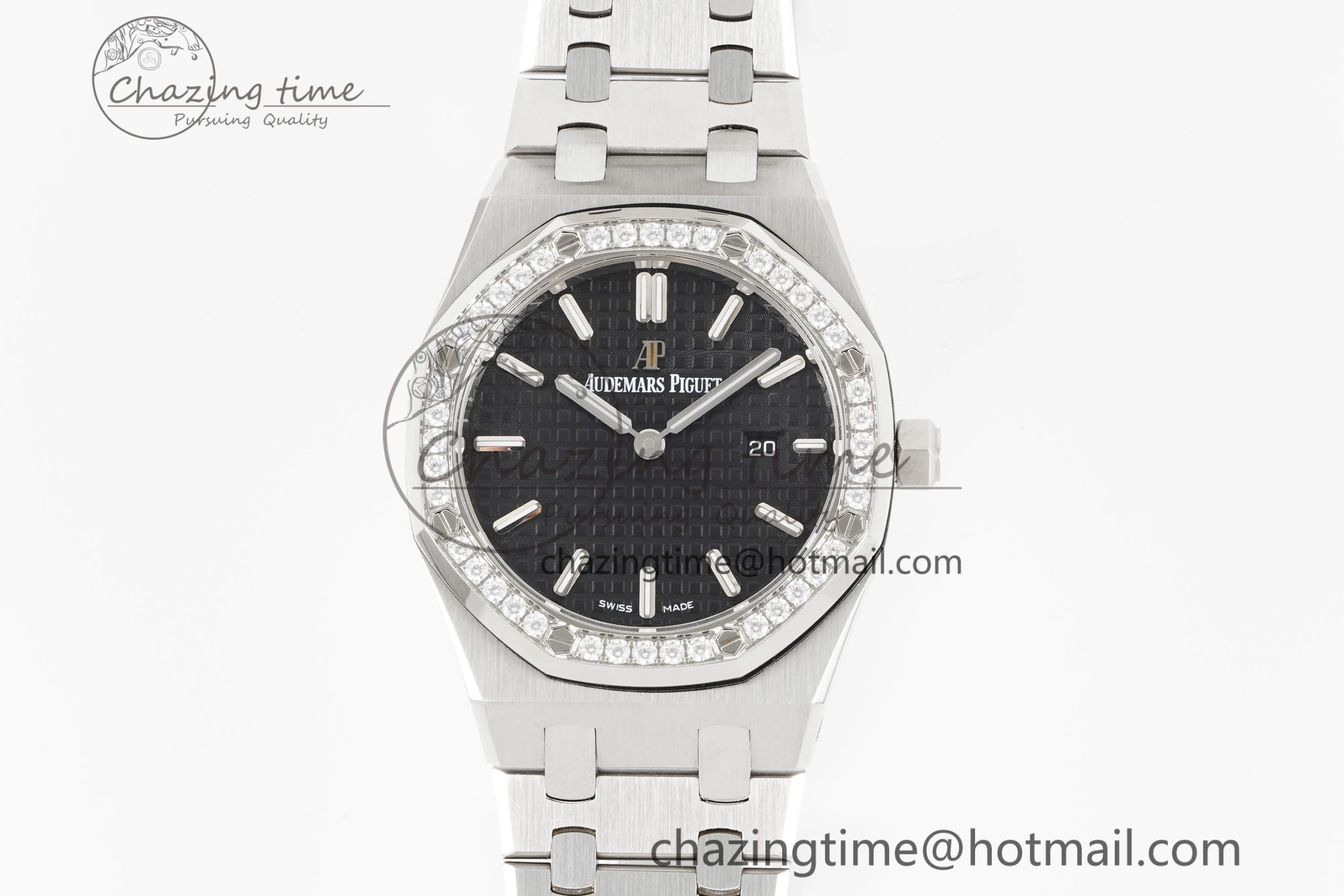 Lady Royal Oak 33mm SS Diamonds Bezel JJF 1:1 Best Edition Black Dial on SS Bracelet ETA Quartz