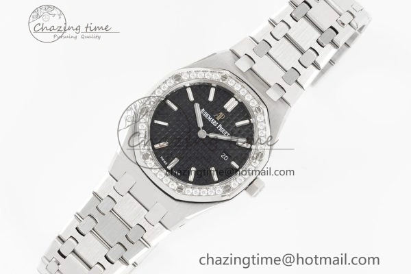 Lady Royal Oak 33mm SS Diamonds Bezel JJF 1:1 Best Edition Black Dial on SS Bracelet ETA Quartz