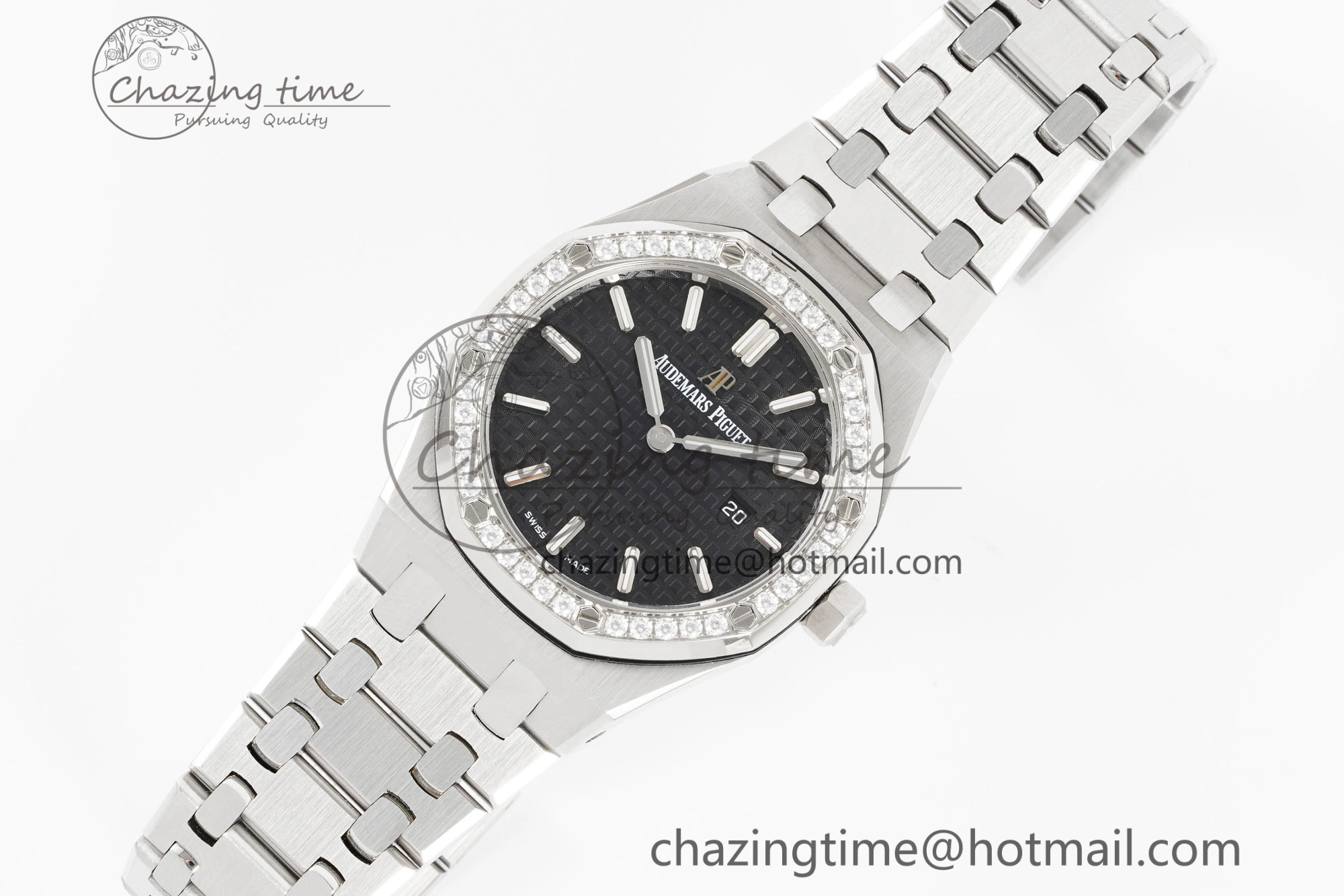 Lady Royal Oak 33mm SS Diamonds Bezel JJF 1:1 Best Edition Black Dial on SS Bracelet ETA Quartz