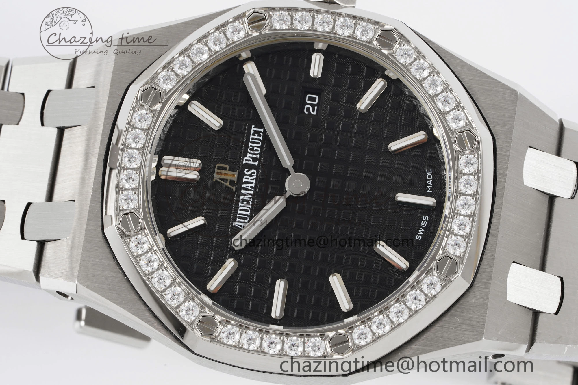 Lady Royal Oak 33mm SS Diamonds Bezel JJF 1:1 Best Edition Black Dial on SS Bracelet ETA Quartz