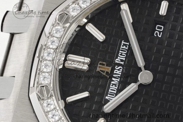 Lady Royal Oak 33mm SS Diamonds Bezel JJF 1:1 Best Edition Black Dial on SS Bracelet ETA Quartz