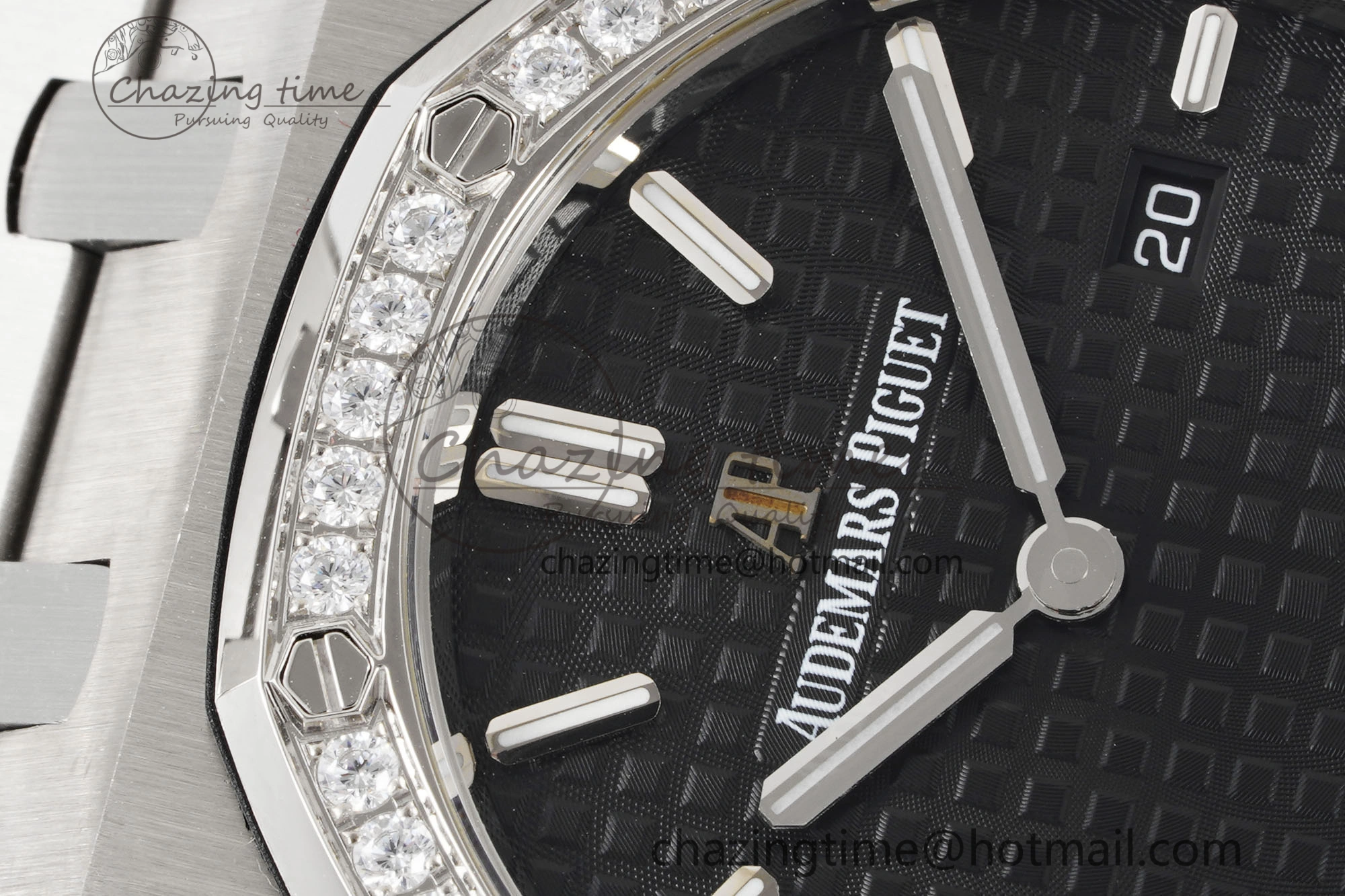 Lady Royal Oak 33mm SS Diamonds Bezel JJF 1:1 Best Edition Black Dial on SS Bracelet ETA Quartz