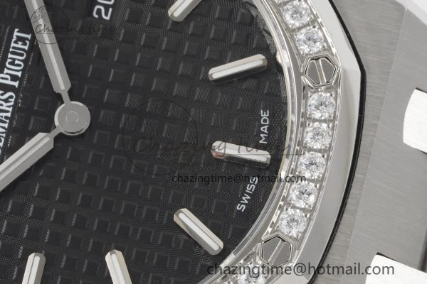 Lady Royal Oak 33mm SS Diamonds Bezel JJF 1:1 Best Edition Black Dial on SS Bracelet ETA Quartz