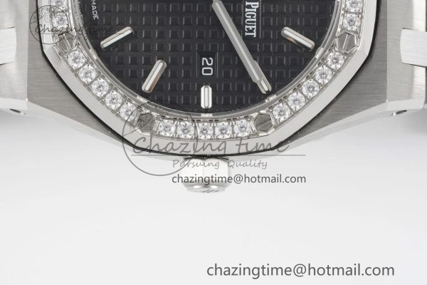 Lady Royal Oak 33mm SS Diamonds Bezel JJF 1:1 Best Edition Black Dial on SS Bracelet ETA Quartz