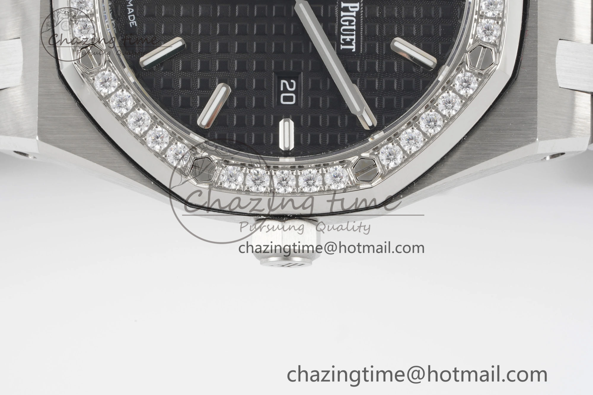 Lady Royal Oak 33mm SS Diamonds Bezel JJF 1:1 Best Edition Black Dial on SS Bracelet ETA Quartz