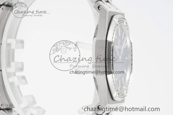 Lady Royal Oak 33mm SS Diamonds Bezel JJF 1:1 Best Edition Blue Dial on SS Bracelet ETA Quartz