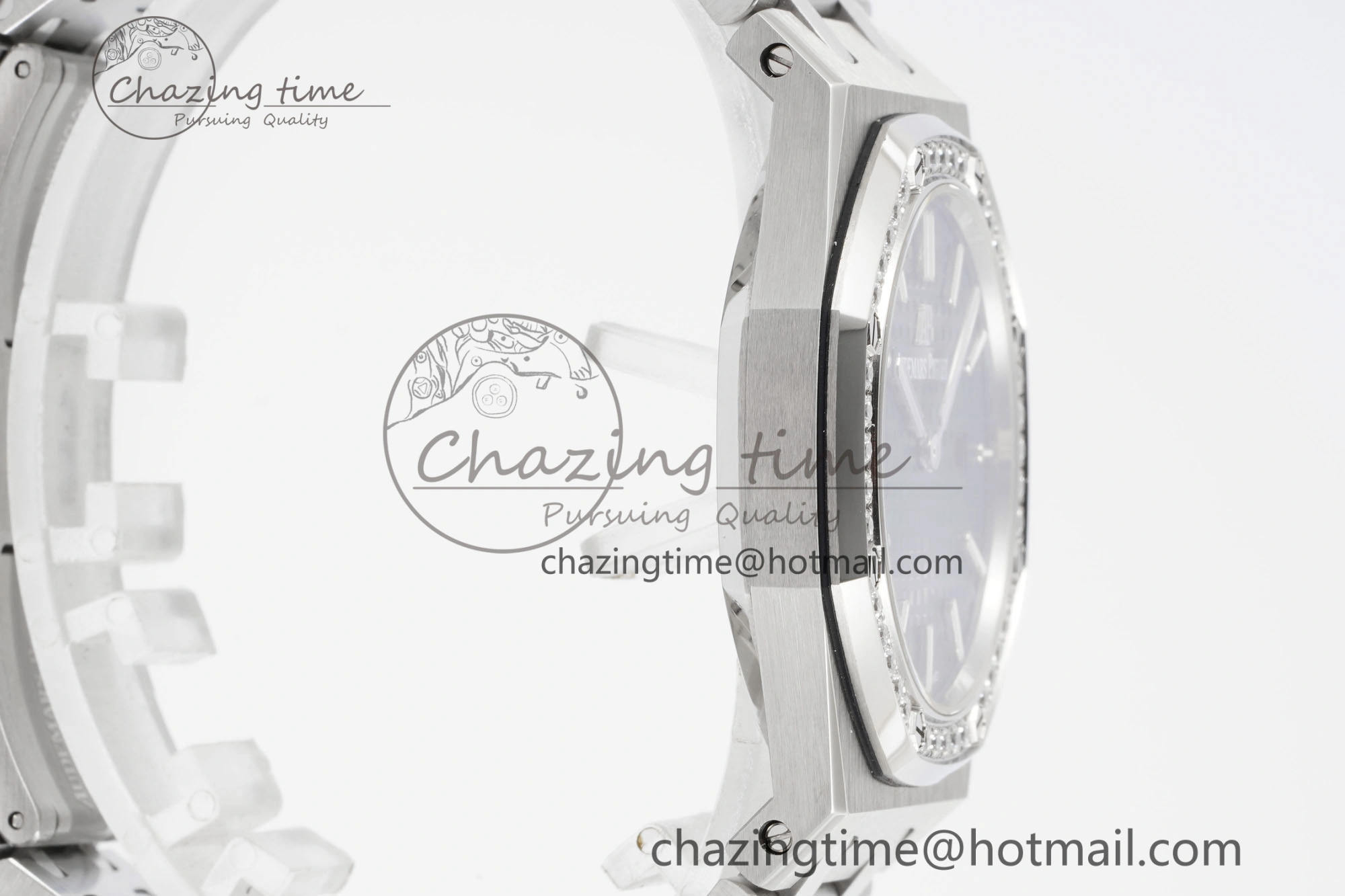 Lady Royal Oak 33mm SS Diamonds Bezel JJF 1:1 Best Edition Blue Dial on SS Bracelet ETA Quartz