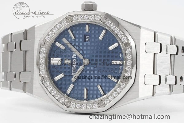 Lady Royal Oak 33mm SS Diamonds Bezel JJF 1:1 Best Edition Blue Dial on SS Bracelet ETA Quartz