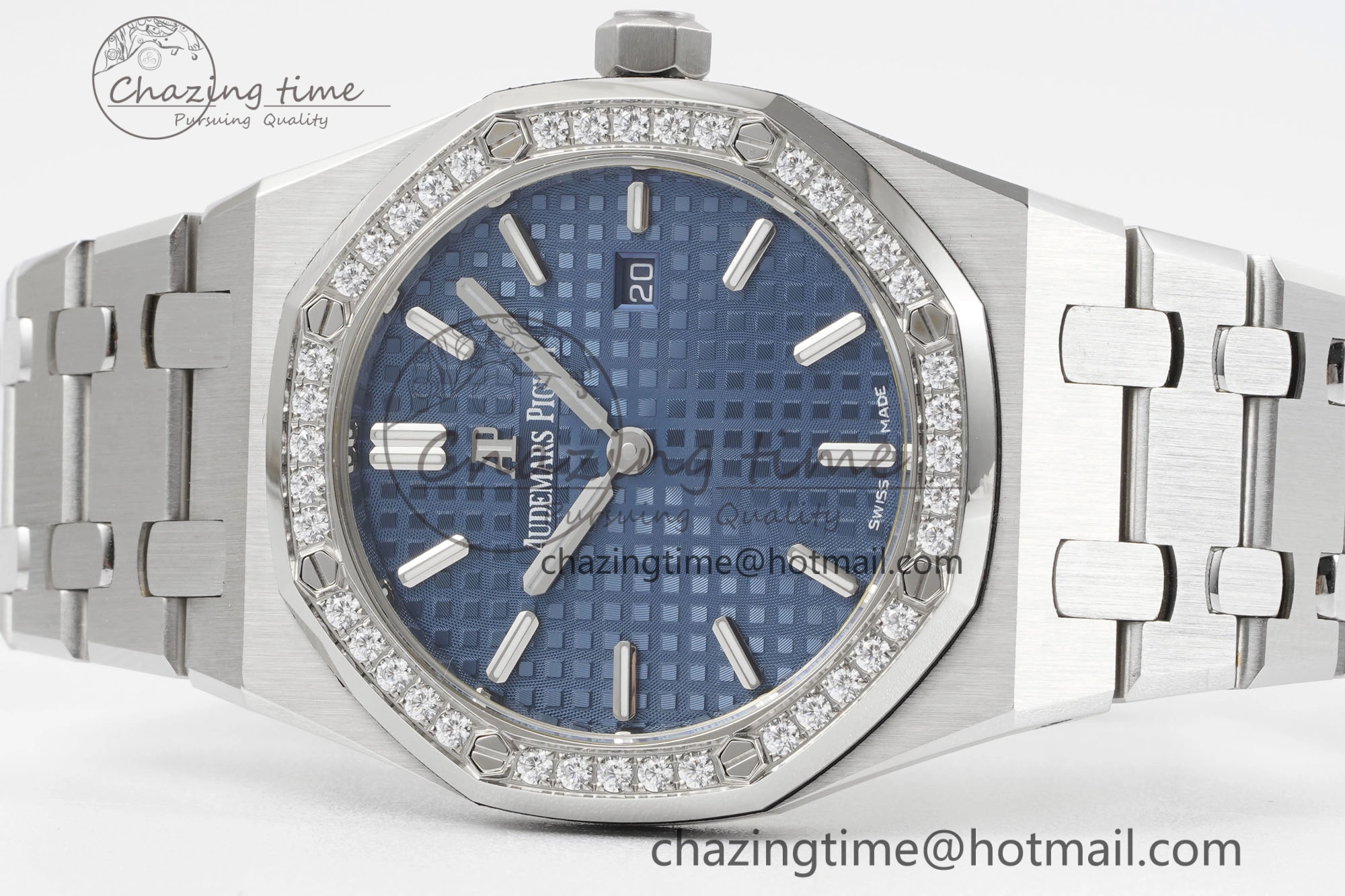 Lady Royal Oak 33mm SS Diamonds Bezel JJF 1:1 Best Edition Blue Dial on SS Bracelet ETA Quartz