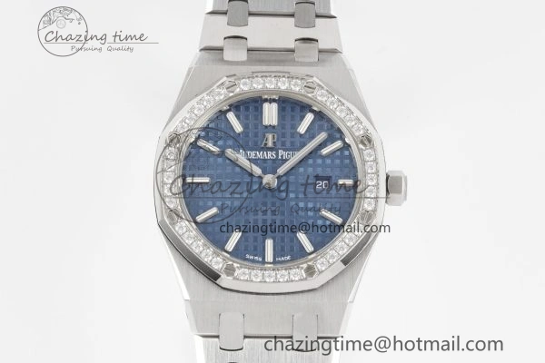 Lady Royal Oak 33mm SS Diamonds Bezel JJF 1:1 Best Edition Blue Dial on SS Bracelet ETA Quartz
