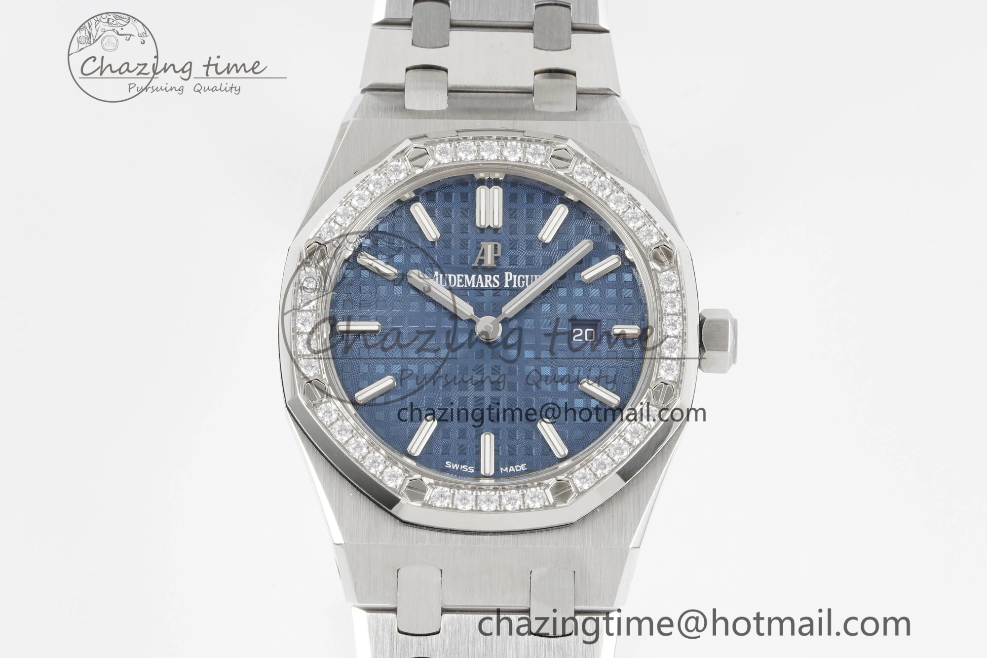 Lady Royal Oak 33mm SS Diamonds Bezel JJF 1:1 Best Edition Blue Dial on SS Bracelet ETA Quartz