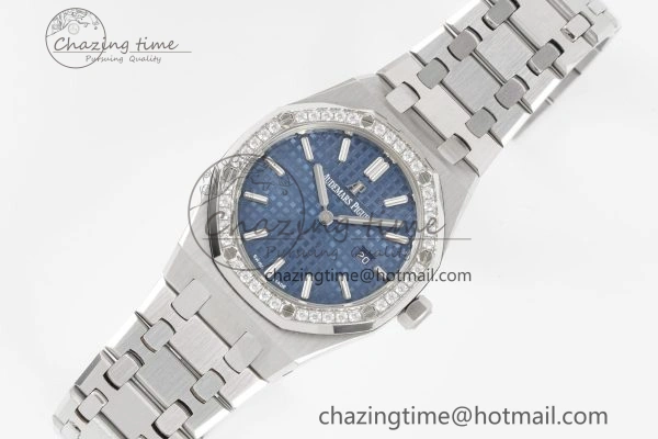 Lady Royal Oak 33mm SS Diamonds Bezel JJF 1:1 Best Edition Blue Dial on SS Bracelet ETA Quartz