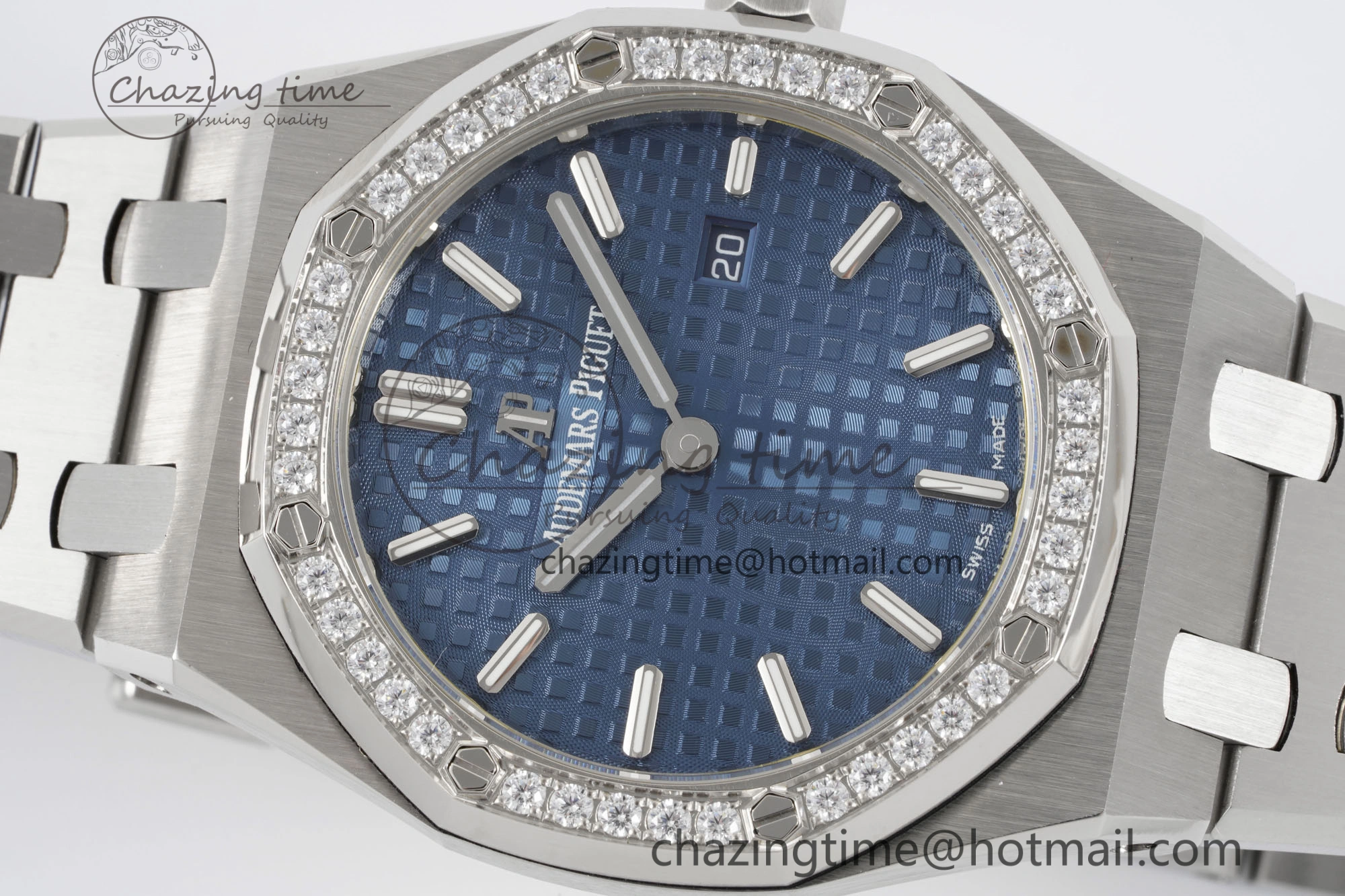 Lady Royal Oak 33mm SS Diamonds Bezel JJF 1:1 Best Edition Blue Dial on SS Bracelet ETA Quartz