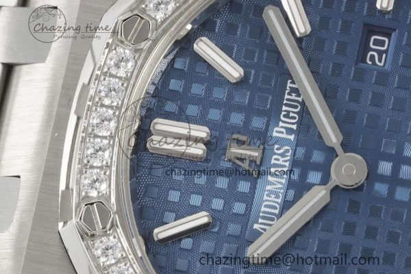 Lady Royal Oak 33mm SS Diamonds Bezel JJF 1:1 Best Edition Blue Dial on SS Bracelet ETA Quartz