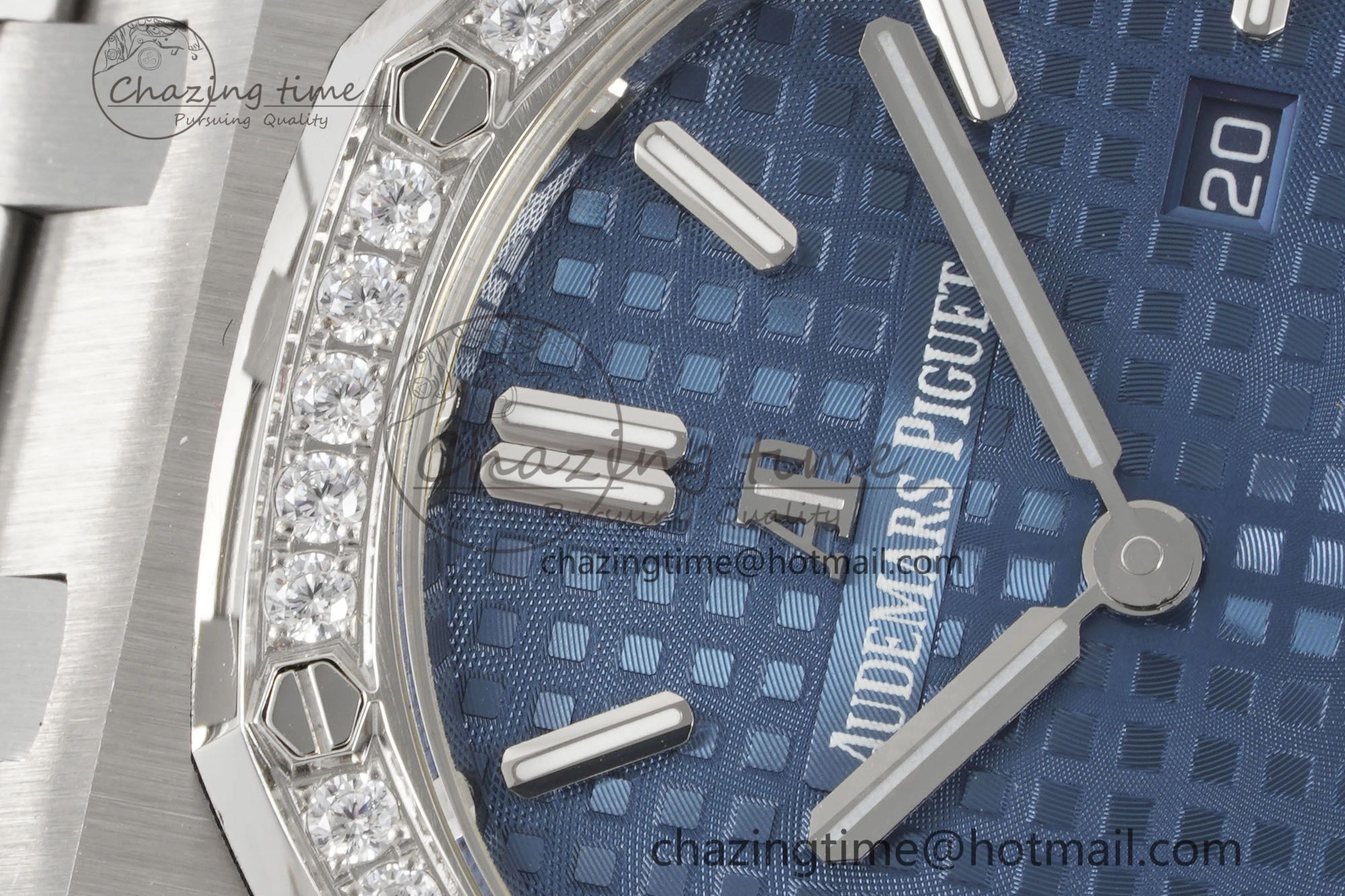 Lady Royal Oak 33mm SS Diamonds Bezel JJF 1:1 Best Edition Blue Dial on SS Bracelet ETA Quartz