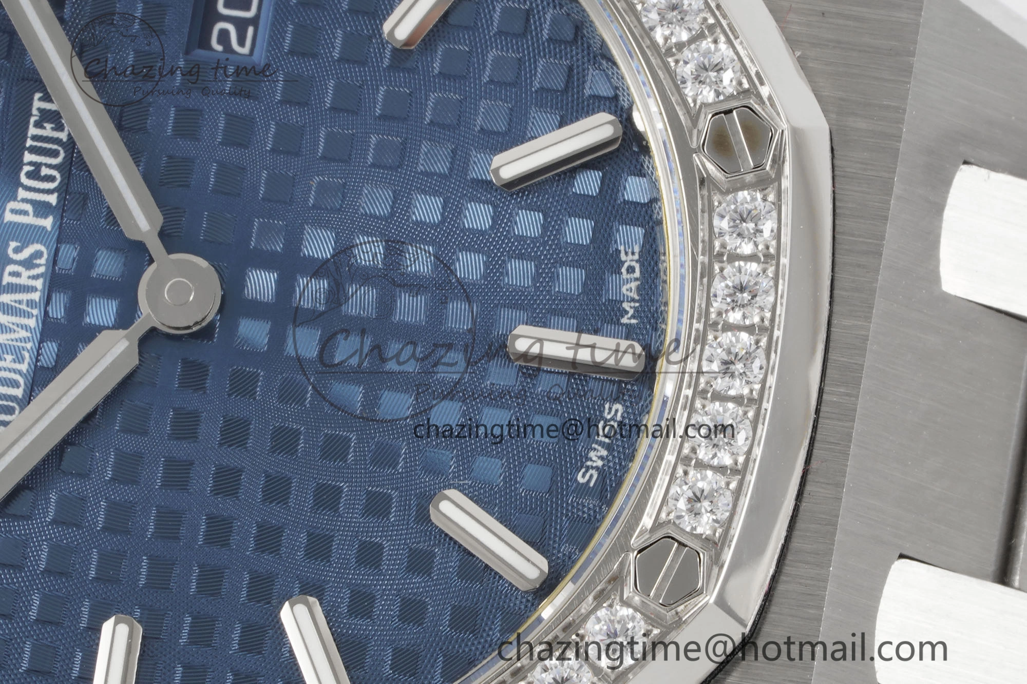 Lady Royal Oak 33mm SS Diamonds Bezel JJF 1:1 Best Edition Blue Dial on SS Bracelet ETA Quartz