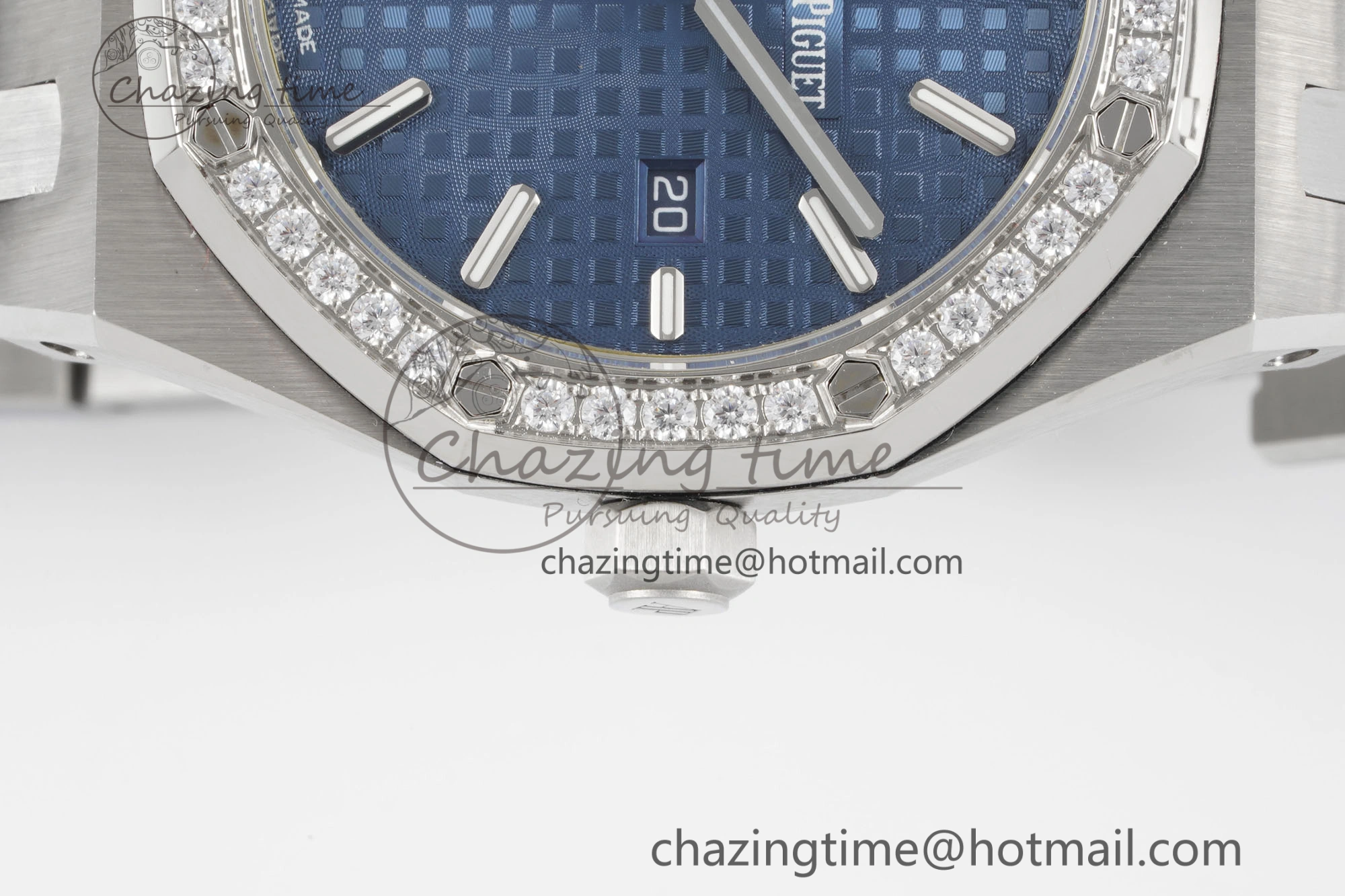 Lady Royal Oak 33mm SS Diamonds Bezel JJF 1:1 Best Edition Blue Dial on SS Bracelet ETA Quartz