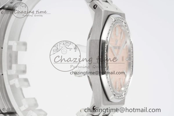 Lady Royal Oak 33mm SS Diamonds Bezel JJF 1:1 Best Edition Cream Dial on SS Bracelet ETA Quartz