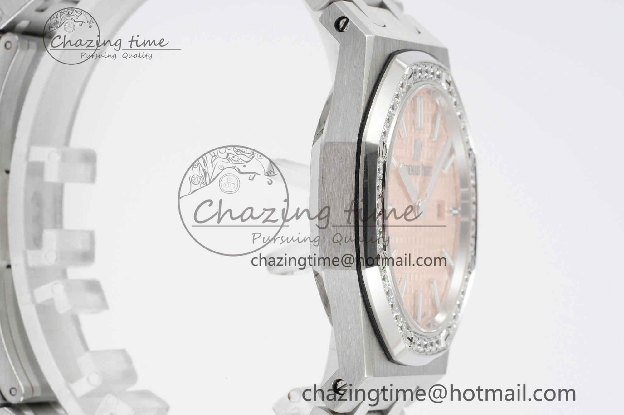 Lady Royal Oak 33mm SS Diamonds Bezel JJF 1:1 Best Edition Cream Dial on SS Bracelet ETA Quartz