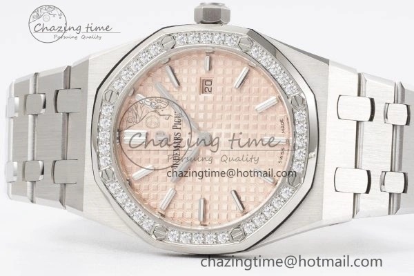 Lady Royal Oak 33mm SS Diamonds Bezel JJF 1:1 Best Edition Cream Dial on SS Bracelet ETA Quartz