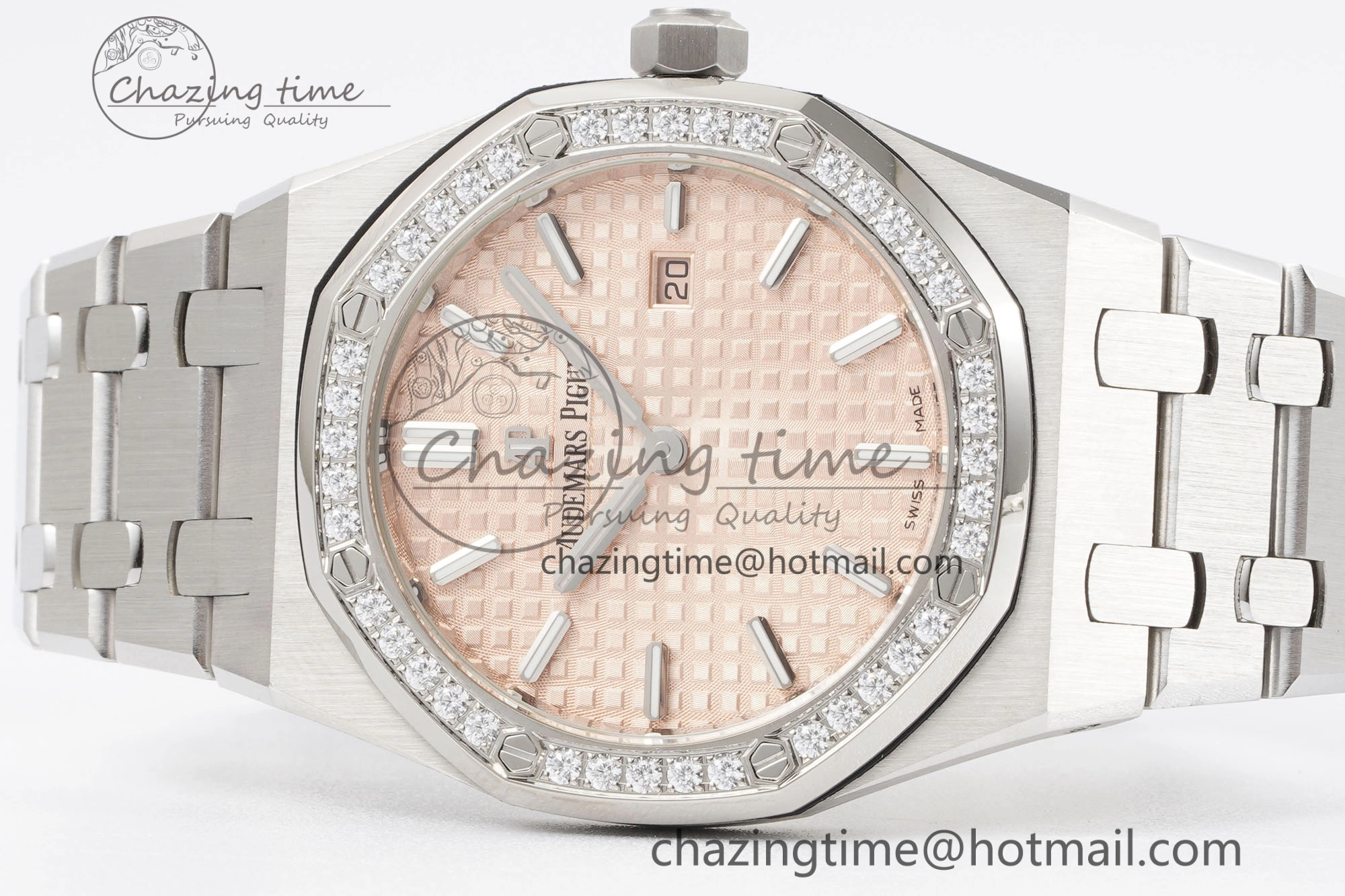 Lady Royal Oak 33mm SS Diamonds Bezel JJF 1:1 Best Edition Cream Dial on SS Bracelet ETA Quartz