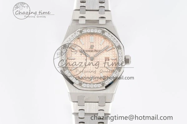 Lady Royal Oak 33mm SS Diamonds Bezel JJF 1:1 Best Edition Cream Dial on SS Bracelet ETA Quartz