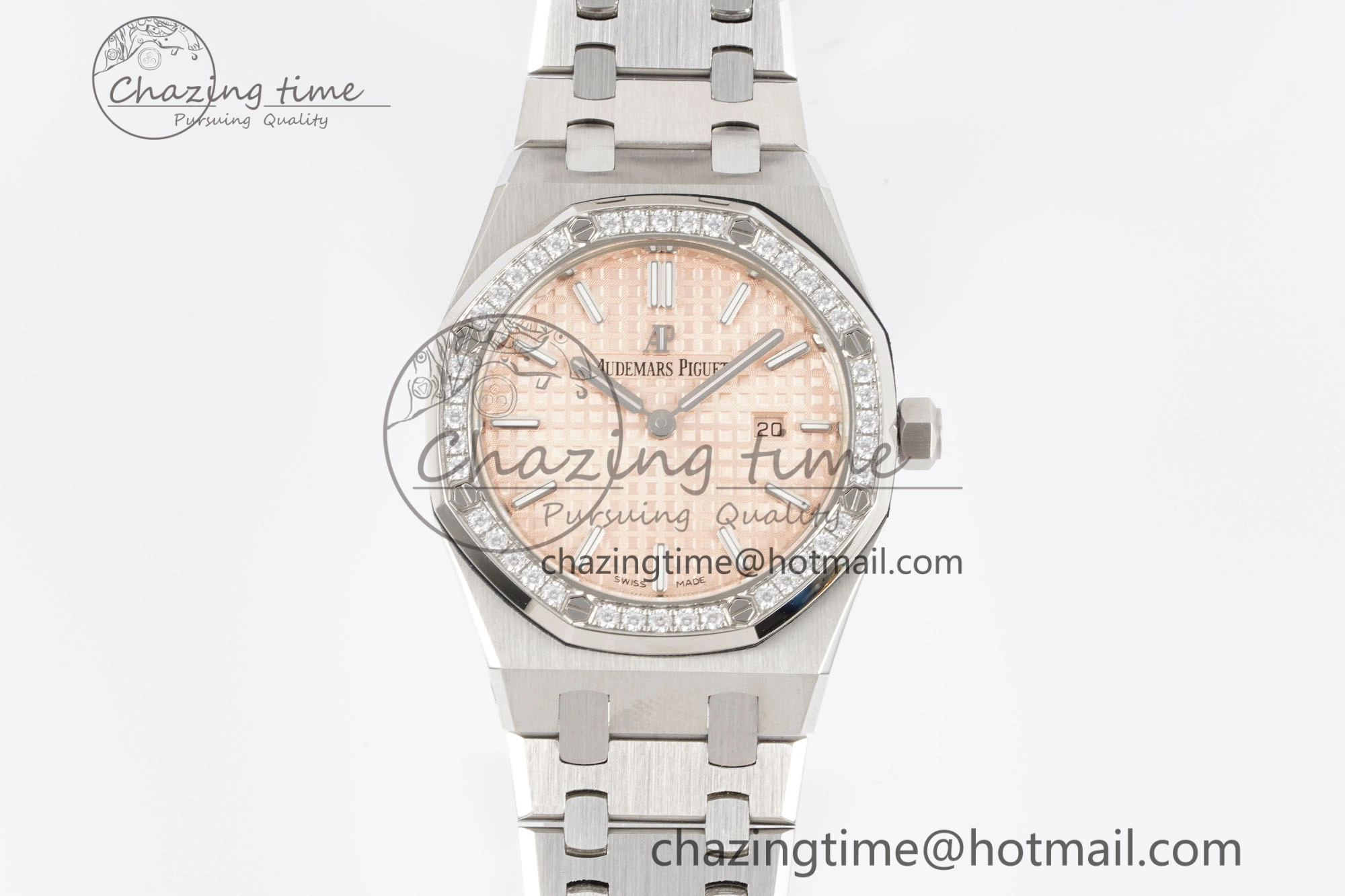 Lady Royal Oak 33mm SS Diamonds Bezel JJF 1:1 Best Edition Cream Dial on SS Bracelet ETA Quartz
