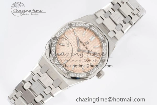 Lady Royal Oak 33mm SS Diamonds Bezel JJF 1:1 Best Edition Cream Dial on SS Bracelet ETA Quartz