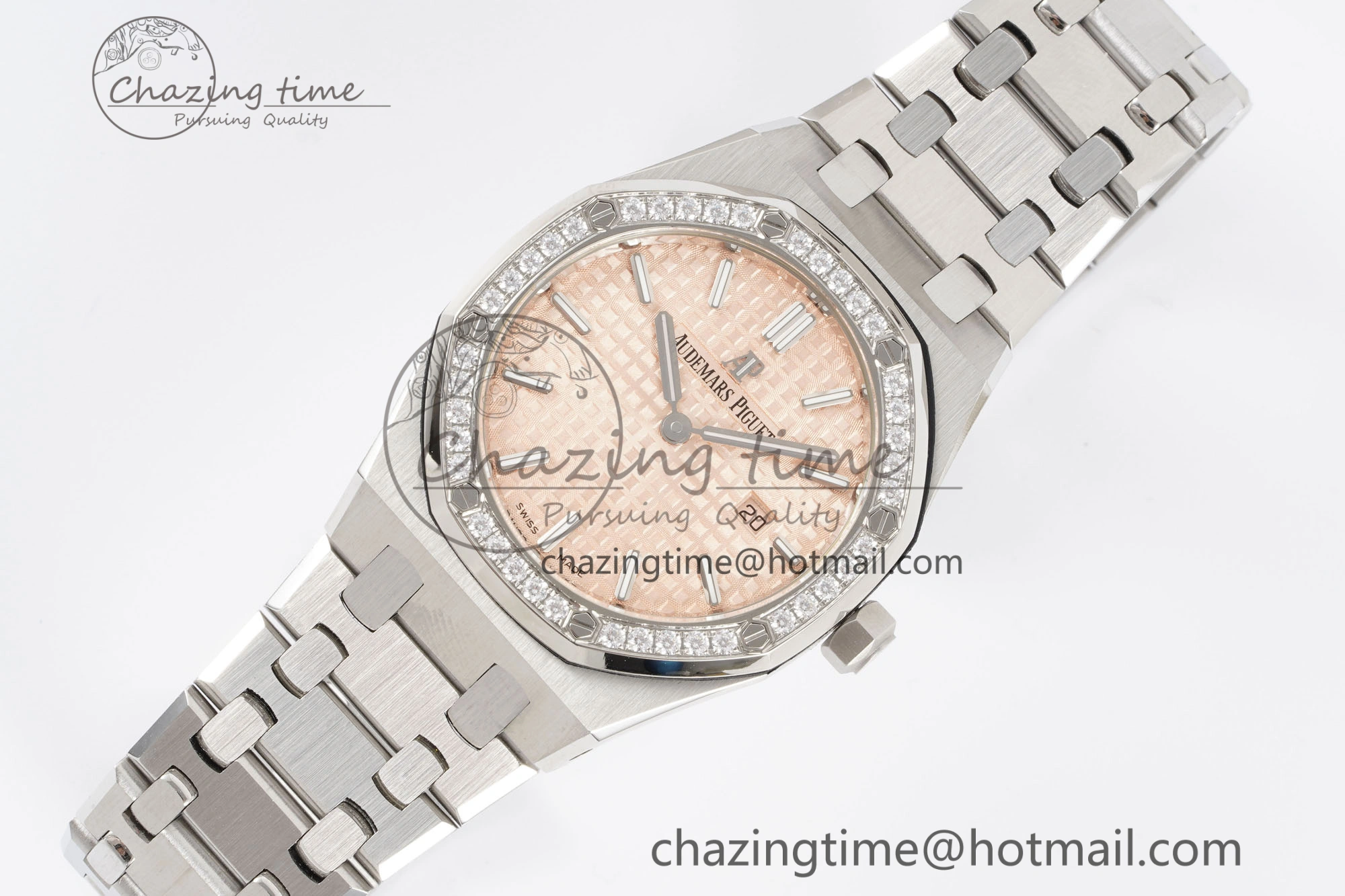 Lady Royal Oak 33mm SS Diamonds Bezel JJF 1:1 Best Edition Cream Dial on SS Bracelet ETA Quartz