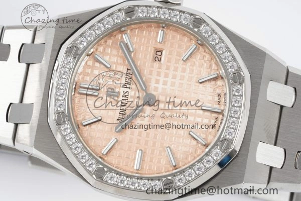 Lady Royal Oak 33mm SS Diamonds Bezel JJF 1:1 Best Edition Cream Dial on SS Bracelet ETA Quartz