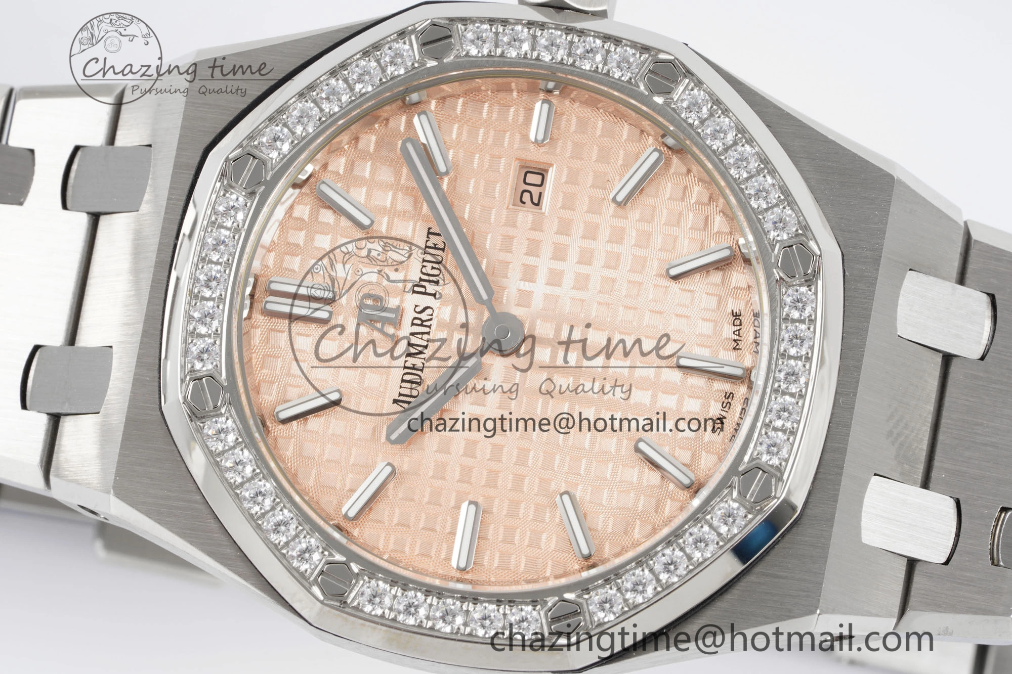 Lady Royal Oak 33mm SS Diamonds Bezel JJF 1:1 Best Edition Cream Dial on SS Bracelet ETA Quartz
